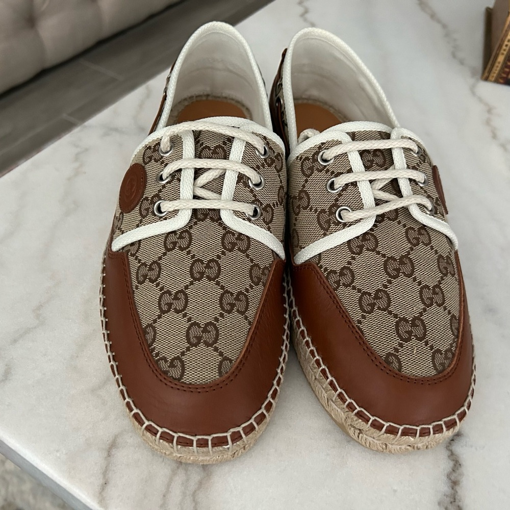 AUTHENTIC GUCCI GG LOAFER ESPADRILLES BEIGE MONOGRAM GG 7 (USA SZ 8) 725799 - Picture 7 of 16